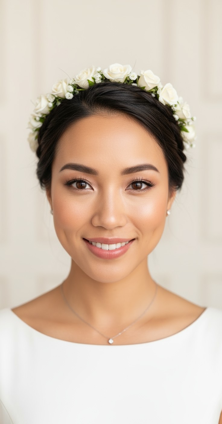 After Wedding Updo With Flower Crown